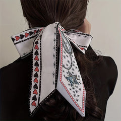 2pcs Geometric Print Skinny Scarf Long Ribbon Neckerchief Vintage Twilly Scarf