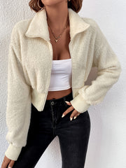 Plush Zipper Crop Jacket Loose Outerwear