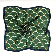 Ginkgo Leaf Print Square Scarf Satin Neckerchief Bandana Women Head Wrap