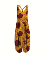 Graphic Print Baggy Jumpsuit Casual V Neck Sleeveless Summer Jumpsuit