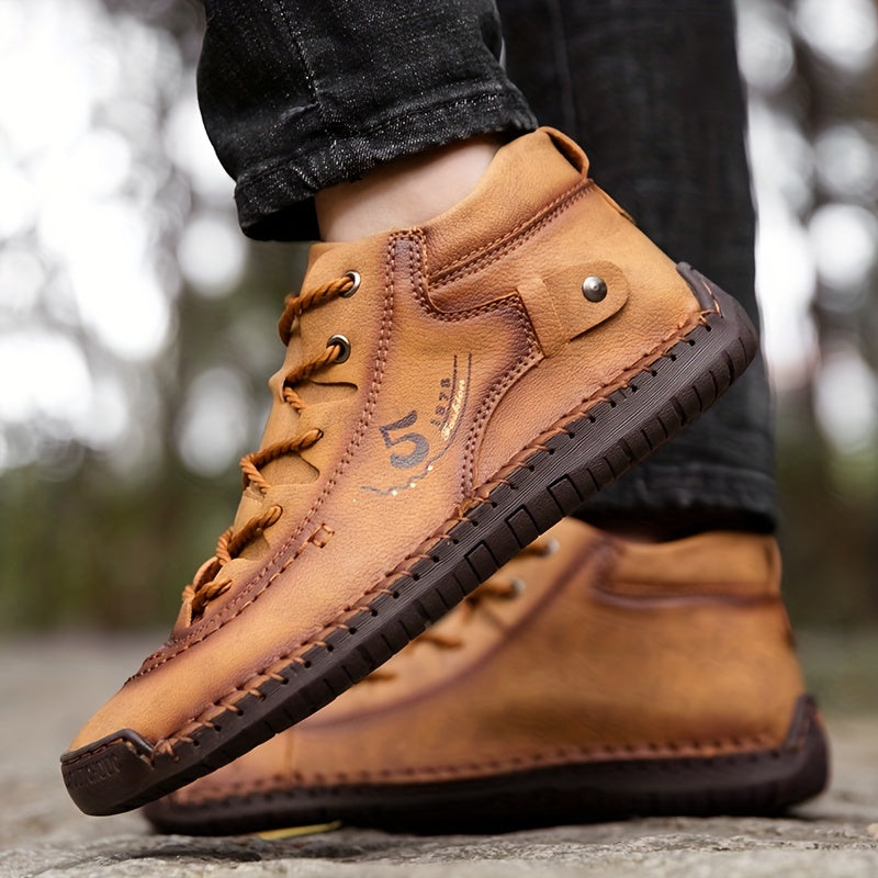 Men's Lace up Boots Casual Walking Shoes PU Leather High Top