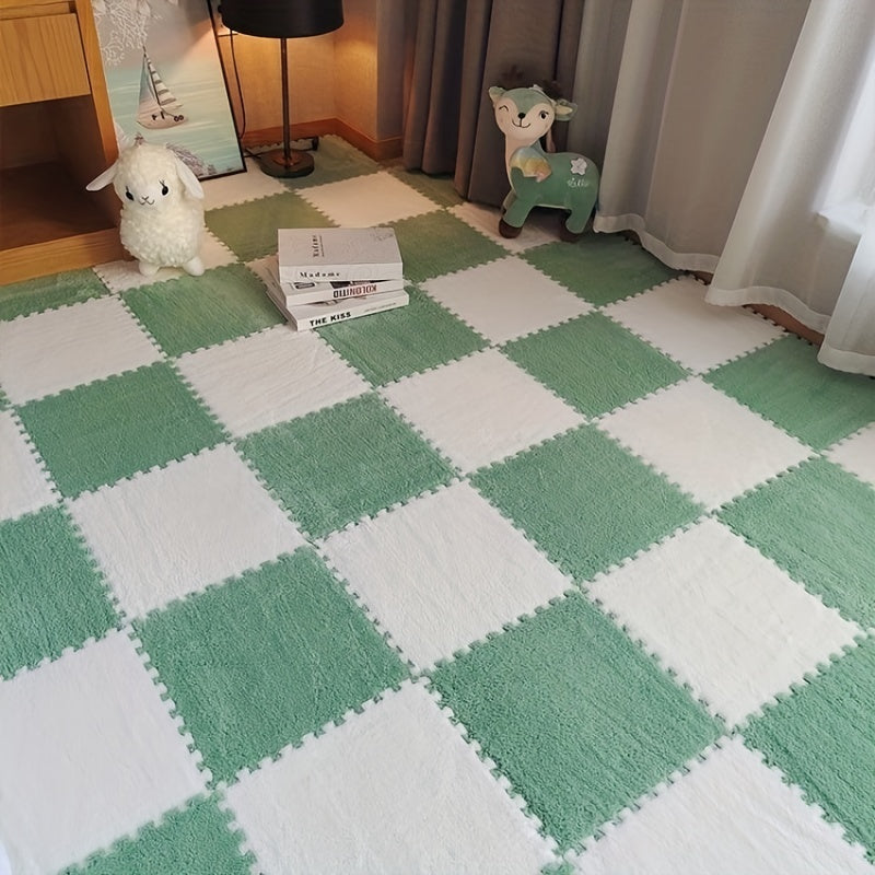 12pc Plush Interlocking Foam Tile Puzzle Floor Mats Full Household Rug