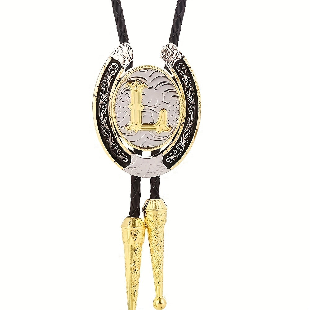 Golden L Letter Western Cowboy Bolo Tie