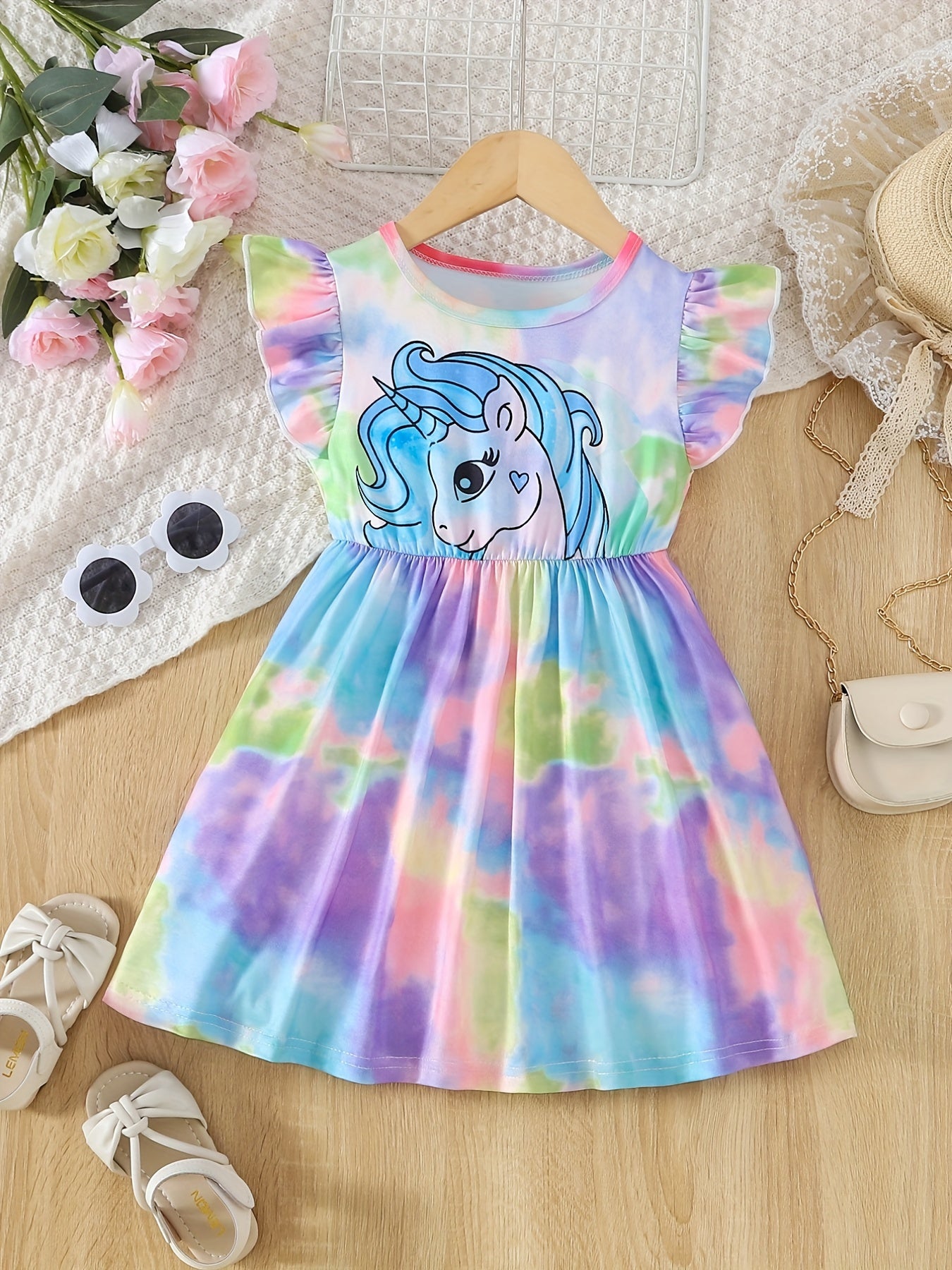 Toddler Girls Unicorn Graphic Princess Dress Tie Dye