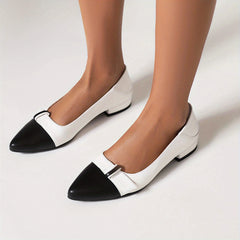 Women's Low Heel Pointed Toe Slip On Faux Leather Shoes