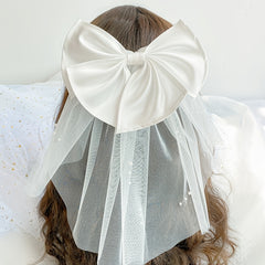Bridal Tulle Wedding Dress Ladies Veil Bow Tie Hairpin