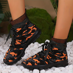 Women's Camo Print High Top Sneakers Breathable Outdoor Running Shoes