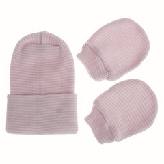 Baby Double Layer Thickened Fetal Cap Newborn Striped Gloves Hat Set