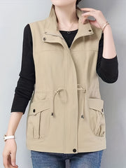Casual Sleeveless Vest Jacket with Drawstring Waist