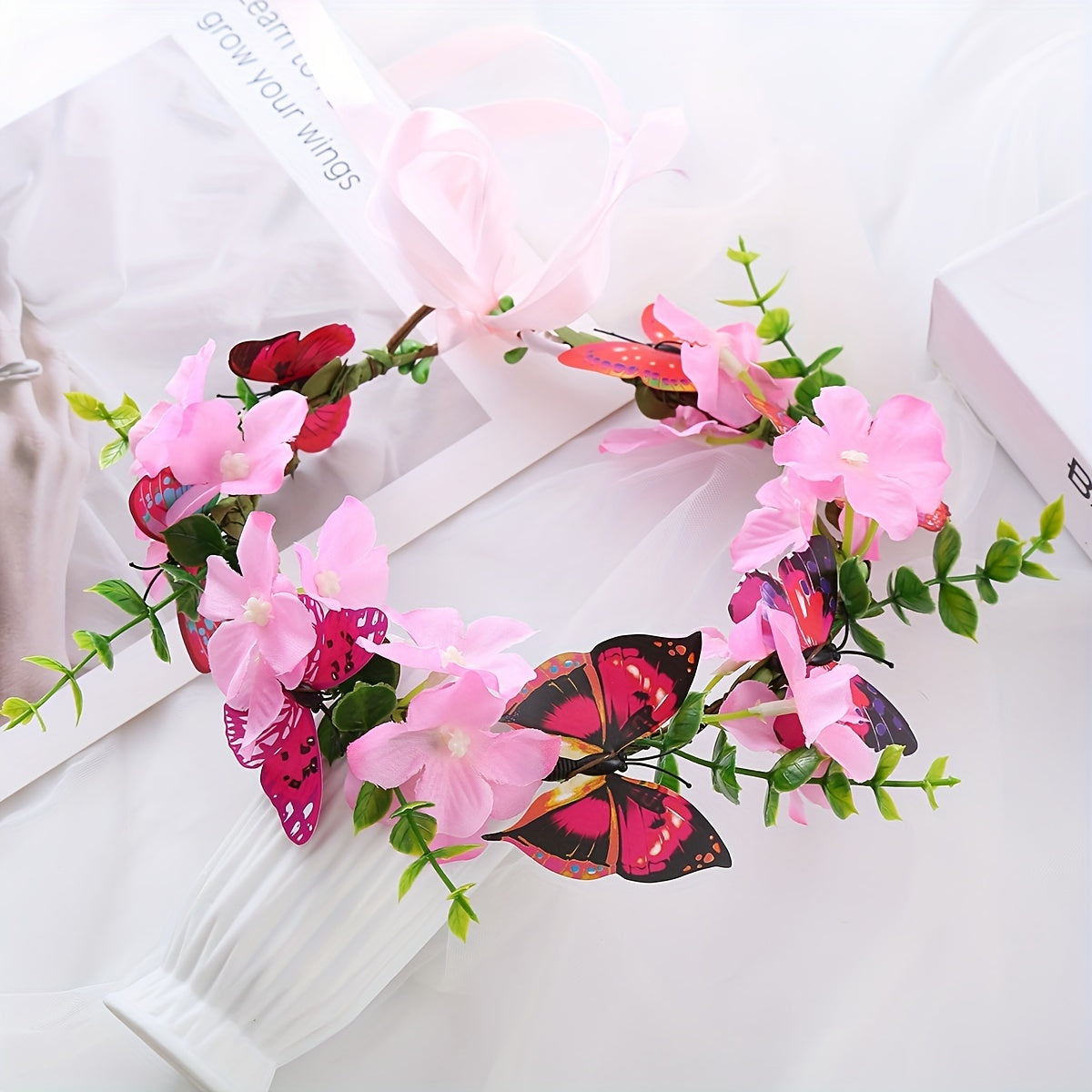 Butterfly Flower Wreath Headband for Girls