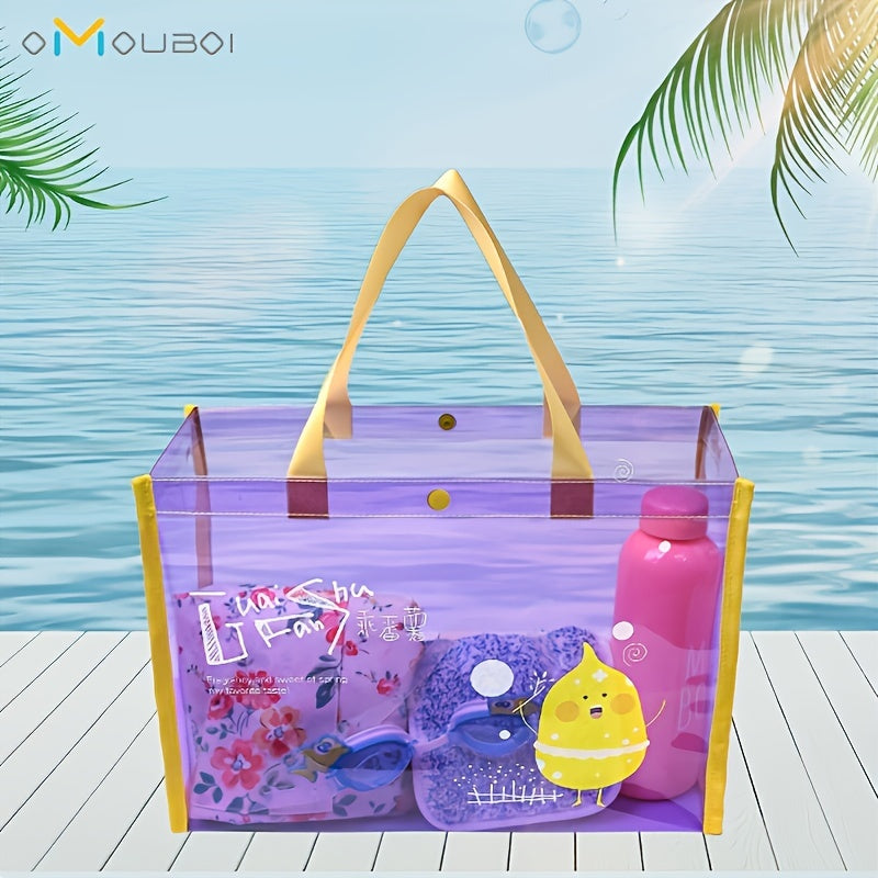 Clear Totes Bag Transparent PVC Handbag Lightweight Cartoon Print Bag