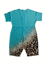 Colorblock Leopard Print V Neck Romper