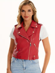 Casual Sleeveless Leather Zipper Vest Women's Clothing