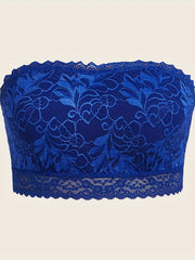 Floral Embroidery Plus Size Tube Bra with Lace Trim