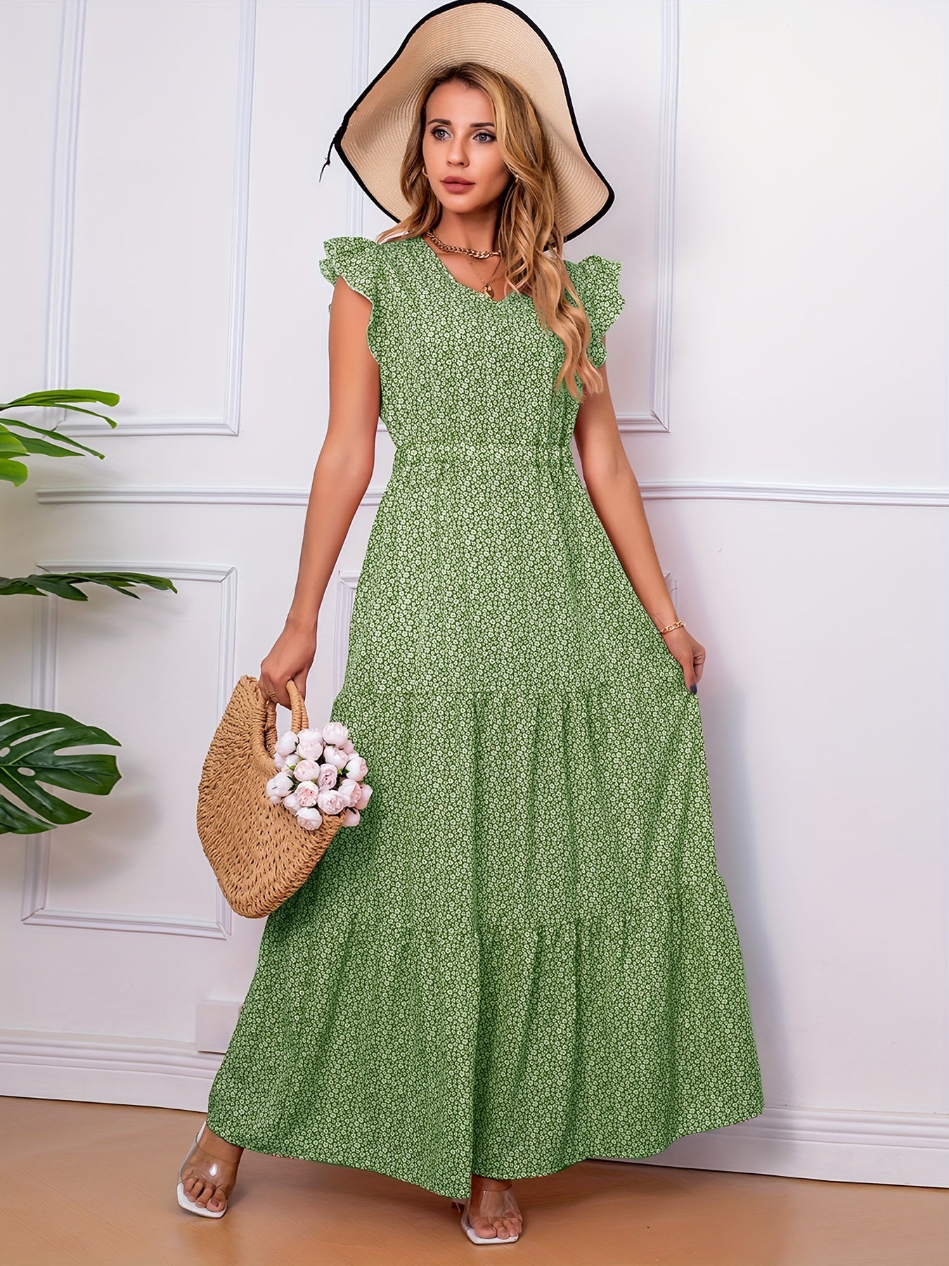 Ruffle Trim Tiered Maxi Dress Boho Casual Dress Spring & Summer