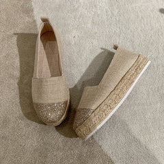 Sequins Pattern Slip On Espadrilles Loafers Low Thick Bottom Casual Shoes