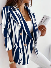 Chain Print Double Breasted Long Sleeve Blazer