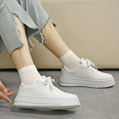 Lace Up Flat Sneakers Low Round Toe Non slip Thick Bottom Shoes