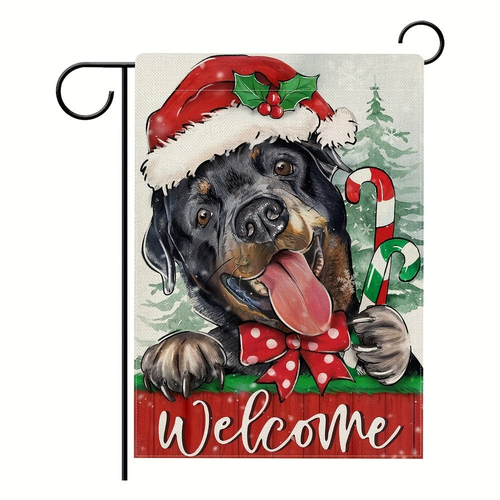 Christmas Rottweiler Dog Garden Flag Xmas Puppy Santa Hat Candy Cane Bow