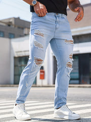 Men's Slim Fit Ripped Jeans Distressed Denim Pants