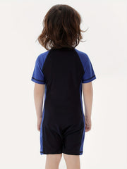 Boys Short Sleeve Zipper One Piece Swimsuit