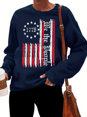 Flag Print Long Sleeve Round Neck Pullover Top