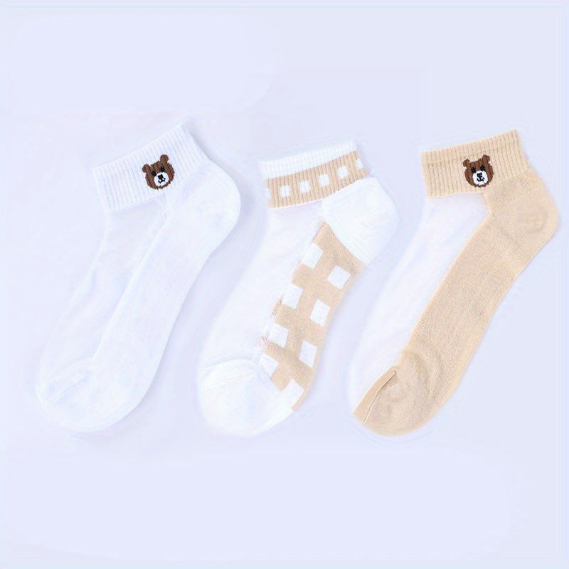 5 Pairs Girls Cartoon Bear Boat Socks Kids Summer