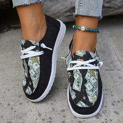 Women's Money Print Canvas Shoes Casual Lace Up Outdoor Shoes