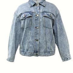 Solid Button Long Sleeve Denim Jacket