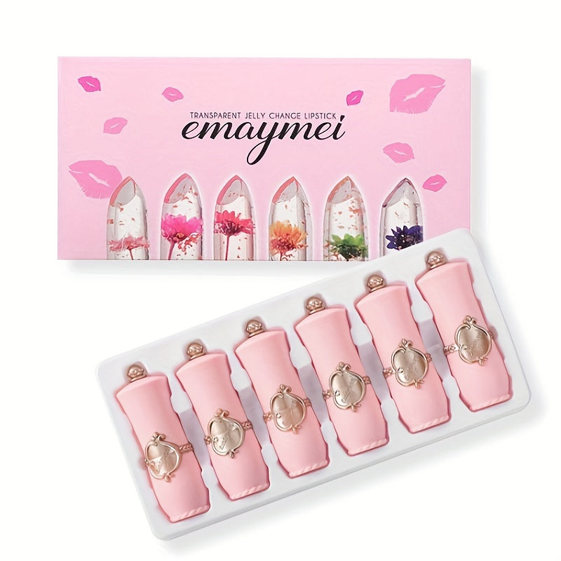 Set of 6 Color-Changing Jelly Lipsticks with Moisturizing Formula