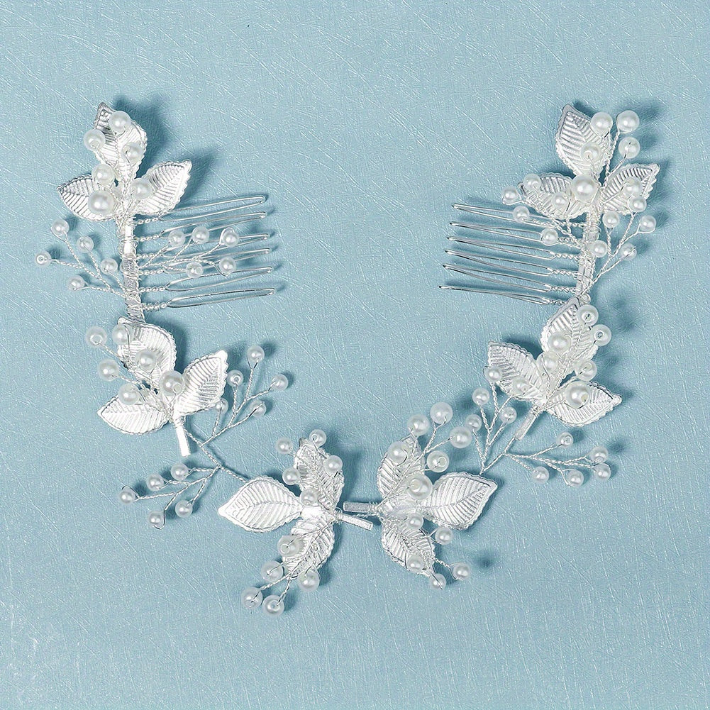 Leaf & Faux Pearl Hair Comb Bridal Wedding Headwear Hair Styling Accessory