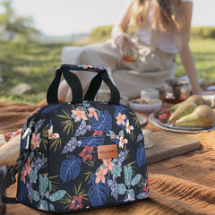 Flower Pattern Insulated Lunch Bag with Shoulder Strap