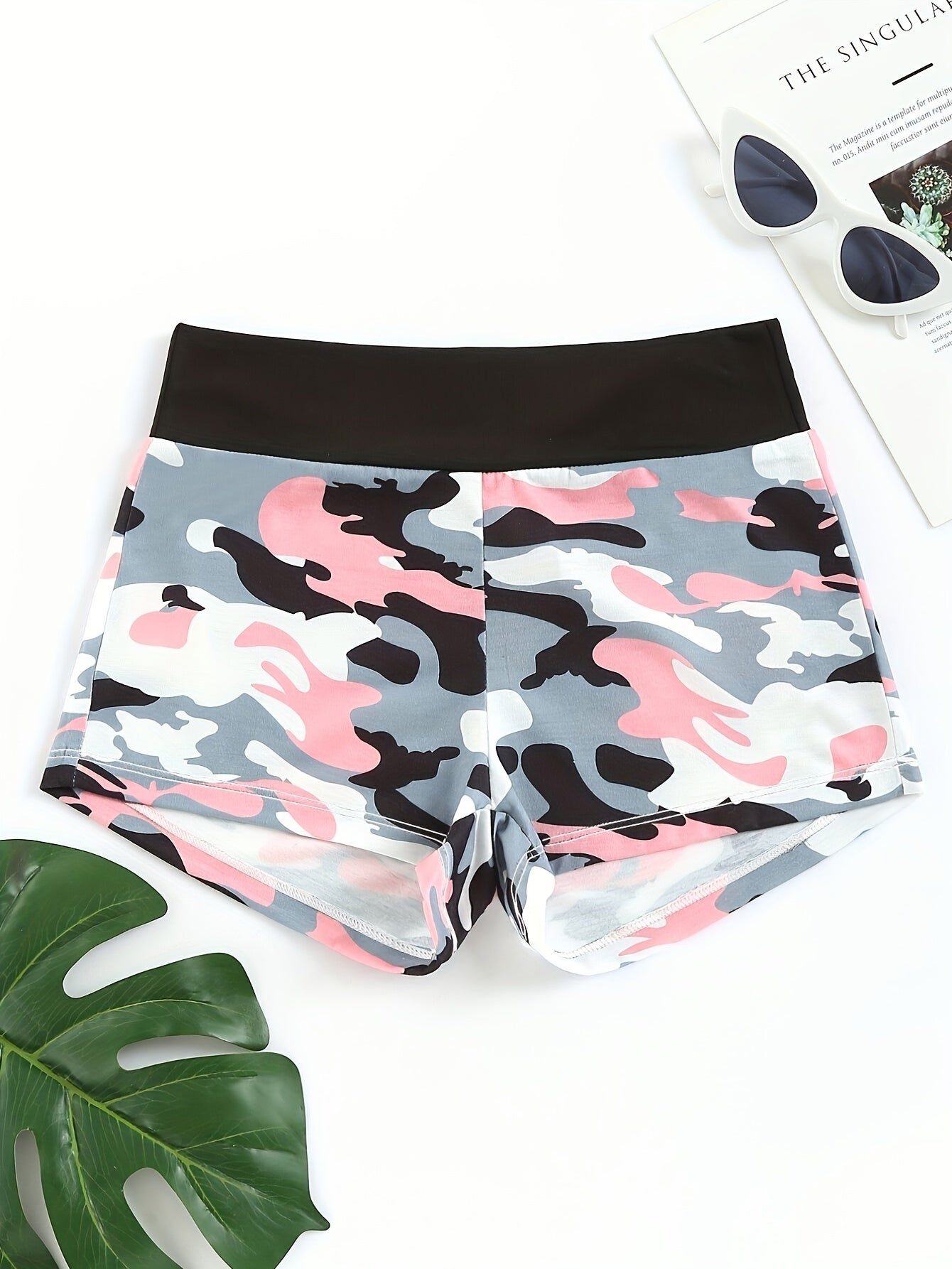 Colorblock Sports Lounge Shorts Elastic Waistband Womens Loungewear