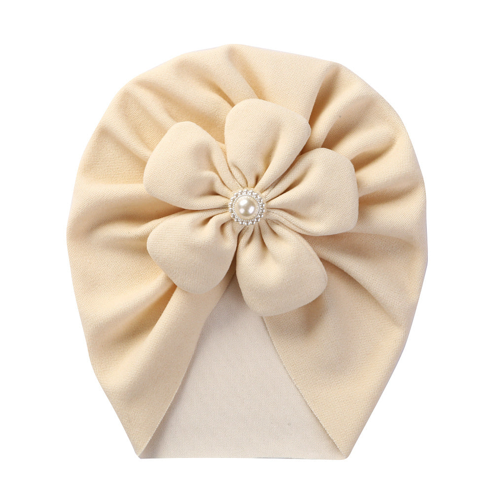 Newborn Toddler Pearl Flower Beanie Head Wrap Hat Solid Turban Headband