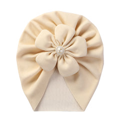 Newborn Toddler Pearl Flower Beanie Head Wrap Hat Solid Turban Headband