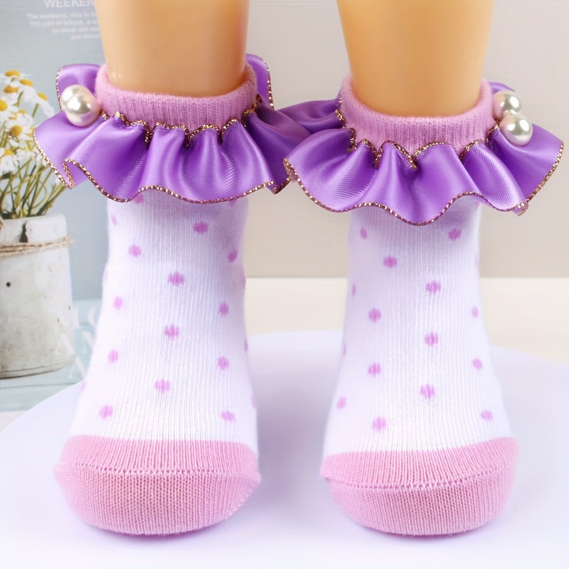 3 Pairs Lace Socks for Girls Pearl Decorations Darling Socks