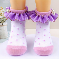 3 Pairs Lace Socks for Girls Pearl Decorations Darling Socks