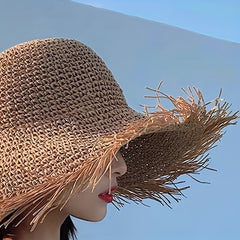 Foldable Straw Hat Hollow Crochet Sun Hat Breathable Beach Hat