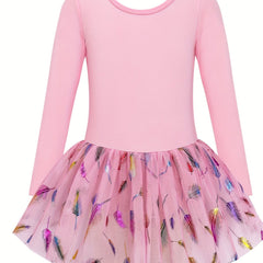 Girls Comfy Cross Back Long Sleeve Tutu Ballet Leotard