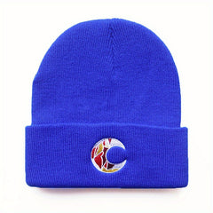 Crescent Embroidery Beanie Knit Hat Unisex Warm Lightweight