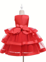 Layered Mesh Sleeveless Puffy Dress for Girls