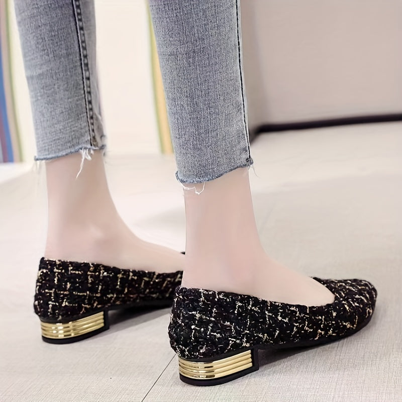 Women's Plaid Pattern Slip On Heel Mules Casual Outdoor Shoes