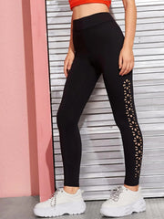 Solid Ripped Skinny Leggings Casual Every Stretchy Leggings Women's Clothing