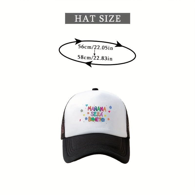 Letter Print Mesh Trucker Hat Y2K Block Cartoon Letter Baseball Cap
