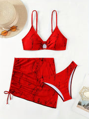 Rock Marks Print Ring Centre Core Bikini Set With Sheer Cover Up