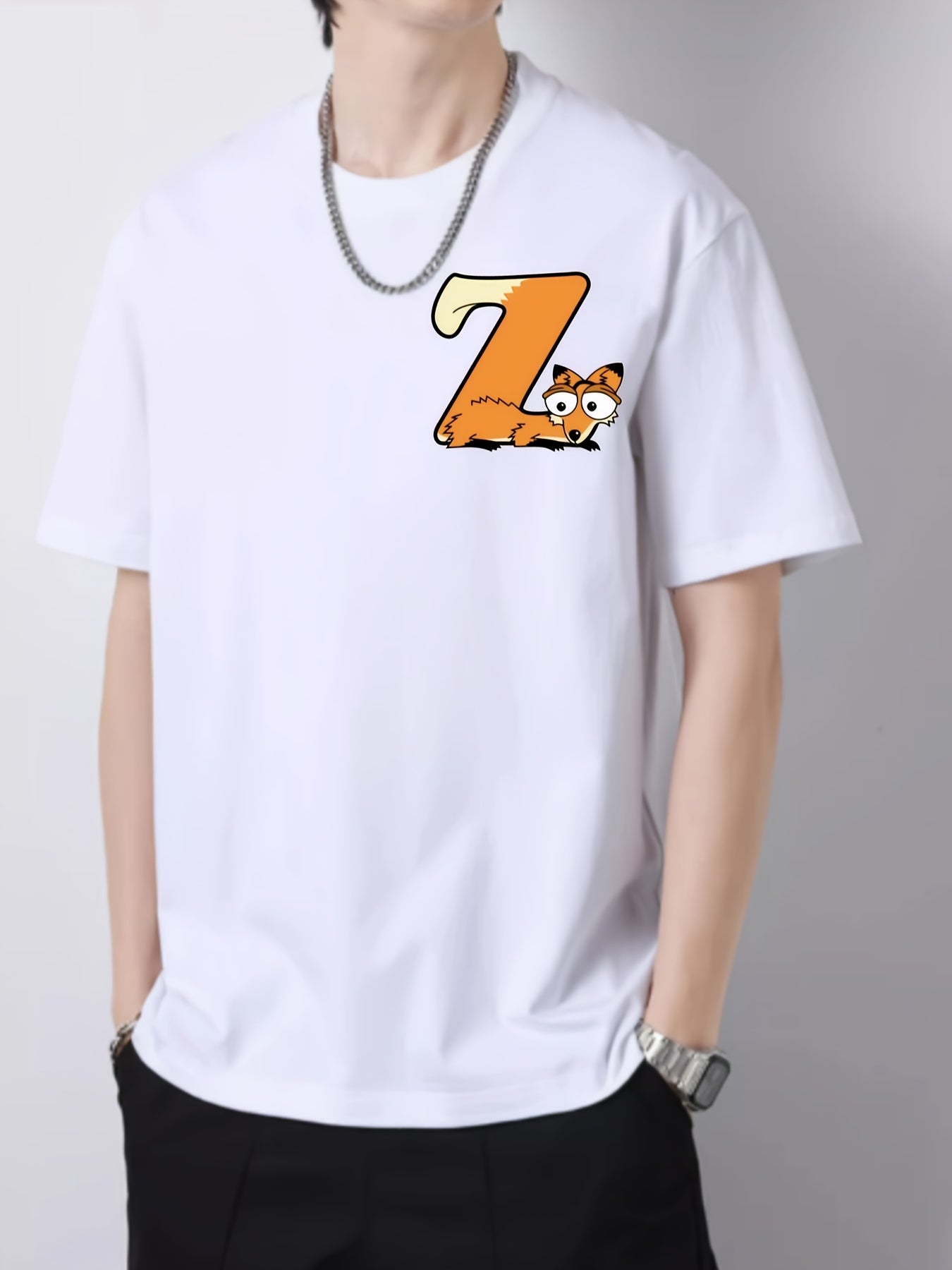 Fox Pattern Print Men's Graphic Cotton Active T shirt