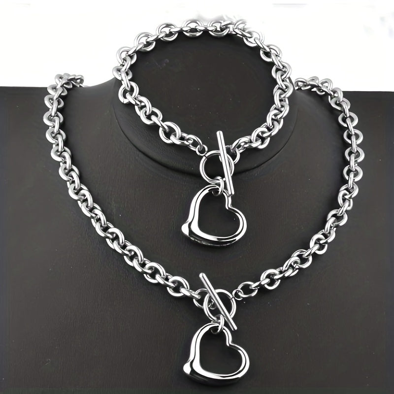 Heart Pendant Bracelet & Necklace Set - Fashionable Combo