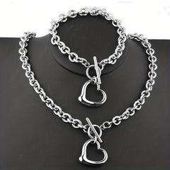 Heart Pendant Bracelet & Necklace Set - Fashionable Combo