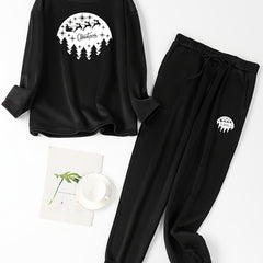 Santa Claus & Moon Print Fleece Top & Joggers Pajamas 2 Piece Set