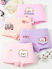 4 Pack Girls Cotton Boxer Shorts Cat Printed Underwear for Kids